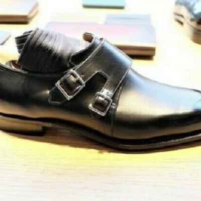 Men's handmade double monk strap dress shoes custom leather shoes for men - Thumbnail 2