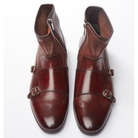 Handmade Mens Double Monk Side Zip Ankle Boots Brown Dress Boots for Men - Thumbnail 1