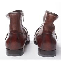 Handmade Mens Double Monk Side Zip Ankle Boots Brown Dress Boots for Men - Thumbnail 5