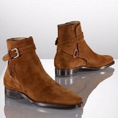 Handmade men brown jodhpurs ankle boot, genuine suede boots, mens boot - Thumbnail 2