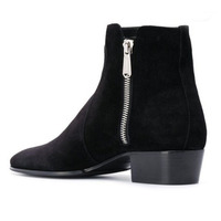Hand Crafted Ankle Black Suede Side Zipper Boots, Dress Formal Boots - Thumbnail 4