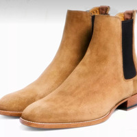 Hand Crafted Ankle Tan Beige Chelsea Suede Boots, Dress Formal Boots - Thumbnail 4