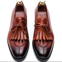 Bespoke Brown Split toe Buckle Leather Fringe Loafers for Men's - Thumbnail 4