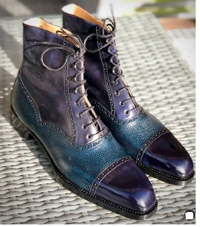 New Handmade Men's Blue Ankle High Dress Formal Boots