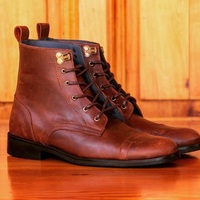 Handmade Men's Burgundy Ankle High Boots, Lac Up Leather Designer Fashion Boots - Thumbnail 1