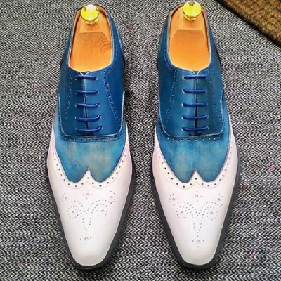Men,s two tone wing tip leather casual shoes for men,s - Thumbnail 1