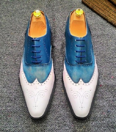 Men,s Two Tone Wing Tip Leather Casual Shoes For Men,s