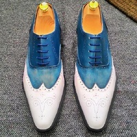 Men,s Two Tone Wing Tip Leather Casual Shoes For Men,s - Thumbnail 1
