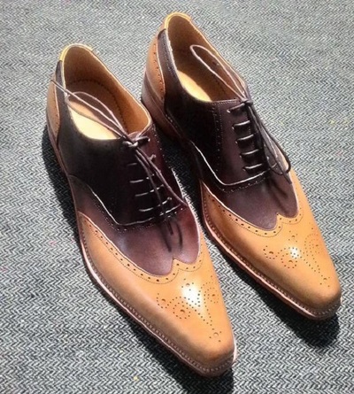 Men,s Two Tone Wing Tip Leather Casual Shoes For Men,s