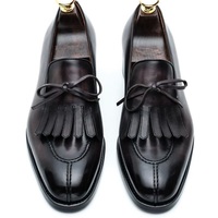 New Handmade Black Split toe Buckle Leather Fringe Loafers for Men's - Thumbnail 4