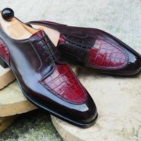 Handmade Bespoke Derby Lace Up Crocodile Texture Leather Round Toe Dress Shoes - Thumbnail 1
