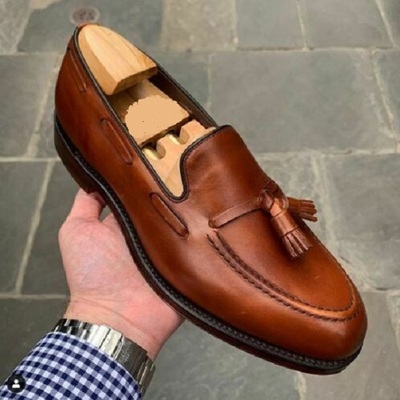 Handmade men dark brown tassels moccasin penny street wear real leather shoes - Thumbnail 4