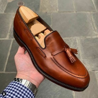 Handmade Men Dark Brown Tassels Moccasin Penny Street Wear Real Leather Shoes