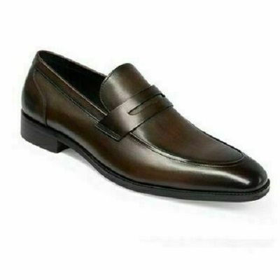 Handmade men's penny loafer leather shoes, men's dress brown moccasin shoes - Thumbnail 2