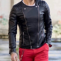 Black Leather Simple Unique Biker Fashion Handmade Jacket For Mens - Thumbnail 1