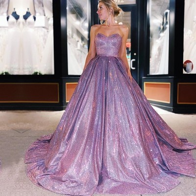 A line sweetheart court train purple prom dress - Thumbnail 5