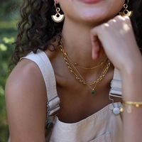 Free Shipping Retro Square Natural Green Malachite Beaded Clavicle Necklace - Thumbnail 3