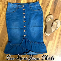 DAISY RUFFLE MID LENGTH DENIM SKIRT  - Thumbnail 1