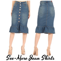 DAISY RUFFLE MID LENGTH DENIM SKIRT  - Thumbnail 3