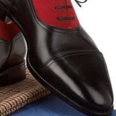 Handmade red black captoe leather suede formal lace up shoes