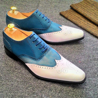 Men,s two tone wing tip leather casual shoes for men,s - Thumbnail 2