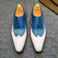 Men,s Two Tone Wing Tip Leather Casual Shoes For Men,s - Thumbnail 1