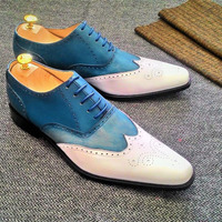 Men,s Two Tone Wing Tip Leather Casual Shoes For Men,s - Thumbnail 4