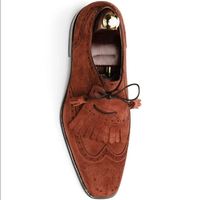 Bespoke Brown Suede Buckle Leather Fringe Loafers for Men's - Thumbnail 1