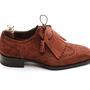 Bespoke Brown Suede Buckle Leather Fringe Loafers for Men's-2