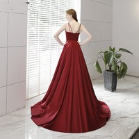 Burgundy satin long prom dress - Thumbnail 4