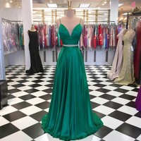 A Line Two Piece Spaghetti Straps Lilac Prom Dress - Thumbnail 2