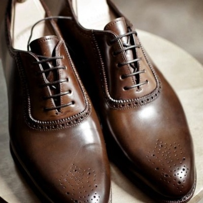 Mens dark brown oxfords brogue handmade leather formal lace up shoes