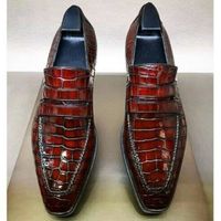 Handmade Mens burgundy Crocodile embossed Leather shoes, Moccasins for men - Thumbnail 4
