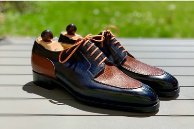 Bespoke Two Tone Wing Tip Brogue Leather Shoes for Men's