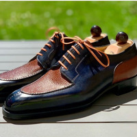 Bespoke Two Tone Wing Tip Brogue Leather Shoes for Men's - Thumbnail 4