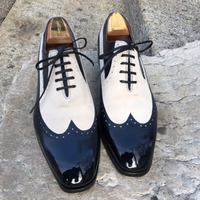 Men,s Two Tone Wing Tip Leather Casual Shoes For Men,s - Thumbnail 1