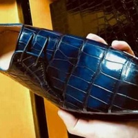 New Handmade Men's Genuine Blue Crocodile Print Lace-up Shoes - Thumbnail 4
