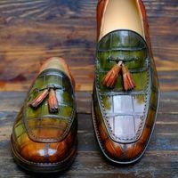 Crocodile Leather Men's Handmade Multi color patina hand finish Loafers shoes - Thumbnail 4
