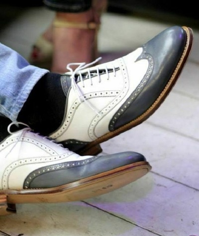 Men's Handmade Genuine Leather Two Tone Lace up Dress Shoes, Men Wingtip Shoes
