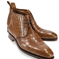 Men's Handmade Alligator Brown Leather Chukka Boots, Crocodile Imprint Leather boots - Thumbnail 1