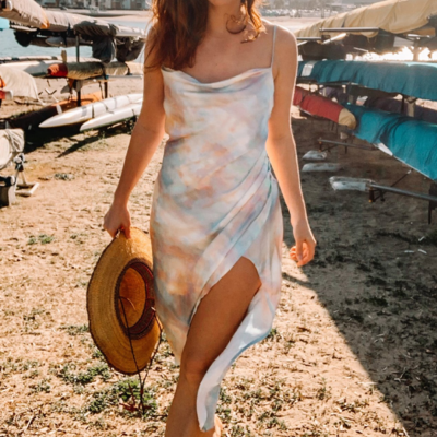 Casual women sling sexy split sleeveless dress