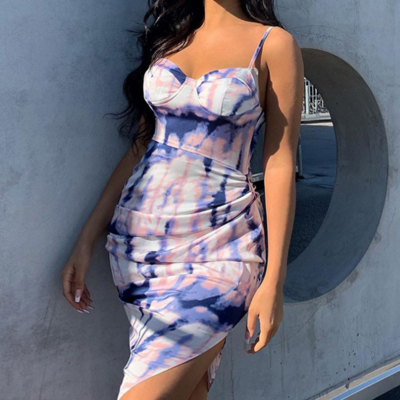 Women's irregular sling high waist dress