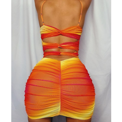 Women'S Sling Backless Slim Solid Color Dress