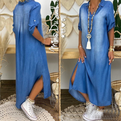 Solid color plus size women's v-neck dress