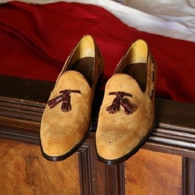 Men's tan suede handmade tassels loafers slips on moccasin shoes - Thumbnail 3