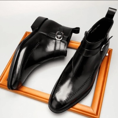 Handmade mens black side zipper rock style boots, men leather jodhpurs boot - Thumbnail 2