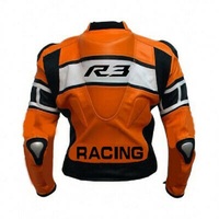 Men's Handmade Orange Racing R3 Motorcycle Biker Real Cowhide Leather Jacket - Thumbnail 1