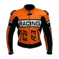 Men's Handmade Orange Racing R3 Motorcycle Biker Real Cowhide Leather Jacket - Thumbnail 4