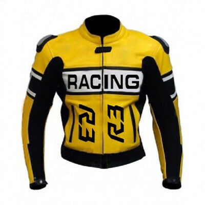 Men's Handmade Yellow Racing R3 Motorcycle Biker Real Cowhide Leather Jacket