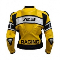 Men's Handmade Yellow Racing R3 Motorcycle Biker Real Cowhide Leather Jacket - Thumbnail 1
